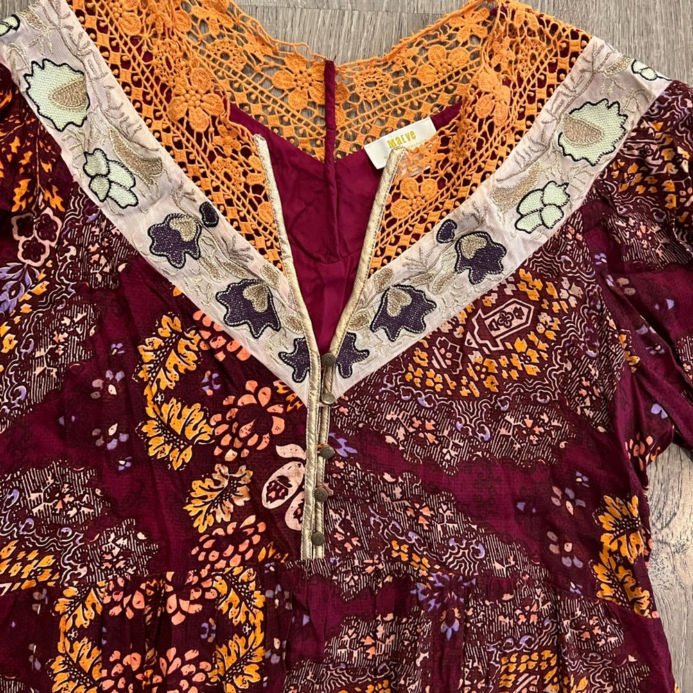 Anthropologie Maroon and Yellow Patterned Maxi Dress - Picture 7 of 15